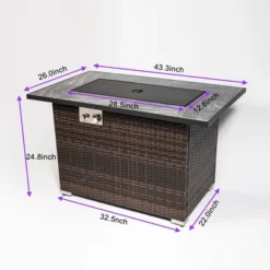 44" Propane Gas Fire Pit Table, 50000 BTU Rectangular Fire Pit, Tile Tabletop With Beautiful Wicker Base For Outside Patio Deck Garden Courtyard-Brown -Bold Design Store GUEST 001483d1 88ac 4a51 8657 19dccf2daae1