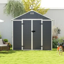8*8ft Resin Storage Shed, High Quality Pp Material, Strong Structure, Waterproof, Rust And UV Proof, Large Storage Space,12mm Thick Pp Board,Dark Gray -Bold Design Store GUEST 0161f4ec 333e 47c1 9e48 2d75f9194979