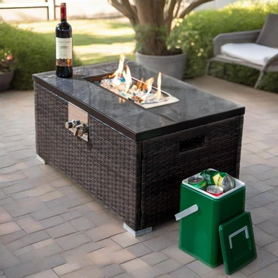 32" Propane Gas Fire Pit Table, 50000 BTU Rectangular Fire Pit, Tile Tabletop With Beautiful Wicker Base For Outside Patio Deck Garden Courtyard-Brown 9 32" Propane Gas Fire Pit Table, 50000 BTU Rectangular Fire Pit, Tile Tabletop With Beautiful Wicker Base For Outside Patio Deck Garden Courtyard-Brown - Image 9