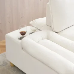 44.29 Inch With Movable Storage Cabinet With Cup Holder, Reclining Beige Polyester Single Sofa For Bedroom Living Room And Balcony