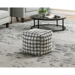 Modern Square Pouf Pattered Black White Fabric Upholstered Ottoman, Non-Slip Floor Pouf, Bean Bag Chair, 1pc Sitting Pouf -Bold Design Store GUEST 034183aa 79a8 4c39 a421 f0c2b161dacc