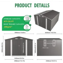 10x12FT Outdoor Storage Shed Large Metal Garden Shed With Double Door Two Window Waterproof Tool Shed For Backyard Patio Lawn Poolside ,Grey -Bold Design Store GUEST 03812a49 c9a3 477d a2b2 e9aa4049a970