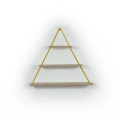 Moset Floating Wall Decor Wall Mounted Rustic Decorative Hanging Metal Bracket Triangle Shelf For Books, Oak/Yellow