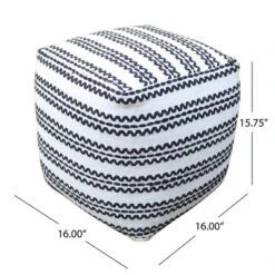 Lani Handcrafted Fabric Pouf, Natural With Black -Bold Design Store GUEST 03f32c98 9b07 4f07 9575 9cff65bd0643