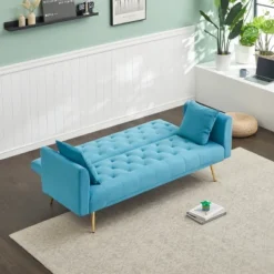 71 Inch Convertible Love Seat Sofa, American Retro, Light Blue Polyester, Suitable For Small Living Room, Bedroom, Office -Bold Design Store GUEST 0418043b 17ec 429c 9dbd b9af948a5778