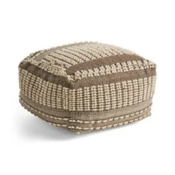 Rustic Wool And Cotton Large Pouf, Brown
