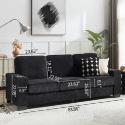 83.86"Polyester Polyester Sofa,Modern Compressed Couch,3-Seater Sofa, Furniture For Living Room,Bedroom,office ,Black -Bold Design Store GUEST 04283cc0 de8e 4554 a718 781c09bf42ba