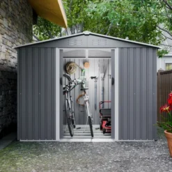 8x6 FT Outdoor Tool Storage Shed With Metal Foundation & Lockable Doors, All Weather Metal Sheds For Garden, Patio, Backyard, Lawn, Gray -Bold Design Store GUEST 043d7af9 6489 4bbd 974c 56f7e75692ec