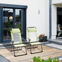 Folding Patio Chairs Set Of 2, Outdoor Deck Chair With Adjustable Sling Back, Camping Chair With Removable Headrest For Garden, Backyard, Lawn, Green -Bold Design Store GUEST 05de8385 4805 4bee 9c82 1449bc66e3c1