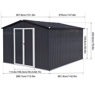 Metal Garden Sheds 12ft¡Á10ft Outdoor Storage Sheds Dark-grey 1 Metal Garden Sheds 12ft¡Á10ft Outdoor Storage Sheds Dark-grey