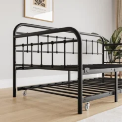 Twin Size Metal Daybed Frame With Trundle, Heavy Duty Steel Slat Support Sofa Bed Platform With Headboard, No Box Spring Needed, Black -Bold Design Store GUEST 06b2c7a5 39a9 4f8e a96e 02d2276e1062