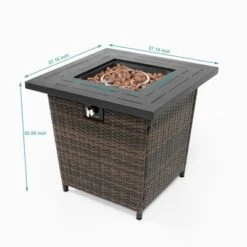 28" Propane Gas Fire Pit Table, 50000 BTU Square Steel Fire Pit With Beautiful Wicker Base For Outside Patio Deck Garden Backyard-Black -Bold Design Store GUEST 073b7f6a e8f2 4fee 9a41 0cb300459bf8