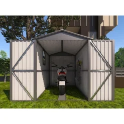 Motorcycle Outdoor Steel Storage Shed With Window ,tracks And Fixtures,Grey -Bold Design Store GUEST 086ea5ca 8795 46bd 8222 0554515f2d54