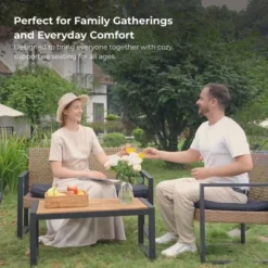 4-Piece Patio Furniture Set Outdoor Balcony Porch Garden Backyard Lawn Furniture Acacia Wood Table Top, Morden Black And Light Brown 20 4-Piece Patio Furniture Set Outdoor Balcony Porch Garden Backyard Lawn Furniture Acacia Wood Table Top, Morden Black And Light Brown -Bold Design Store GUEST 08804e76 5de4 4183 8afd edd3fc899aa1