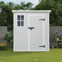 6x6 FT Outdoor Resin Storage Shed , Waterproof,with Floor & Window & Lockable Doors And Vents, Tool Shed For Bike,Garden,All Weather Use, Light Grey -Bold Design Store GUEST 0883ab7b 3e76 49af 91ca 653563ddbb67
