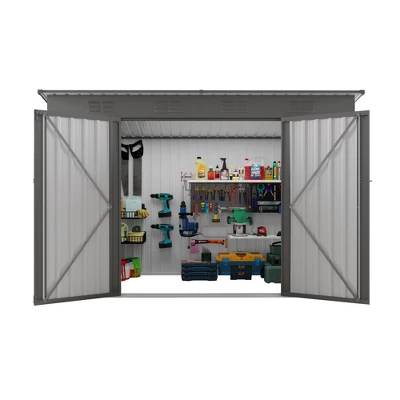 4 X 9 FT Outdoor Storage Shed, Metal Garden Shed Tool House With Sloping Roof,6 Vents And 2 Swing Doors For Backyard, Garden,Patio, Garage, Lawn, Gray 14 4 X 9 FT Outdoor Storage Shed, Metal Garden Shed Tool House With Sloping Roof,6 Vents And 2 Swing Doors For Backyard, Garden,Patio, Garage, Lawn, Gray - Image 14
