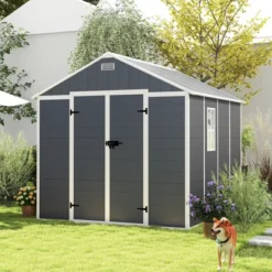 8*8ft Resin Storage Shed, High Quality Pp Material, Strong Structure, Waterproof, Rust And UV Proof, Large Storage Space,12mm Thick Pp Board,Dark Gray -Bold Design Store GUEST 090fc5ad 8440 45fc 8672 d6d89a925c90