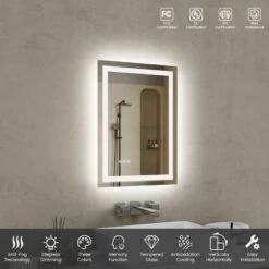 20in*28in LED Bathroom Mirror,Front-Lit And Back-Lit, Stepless Dimmable, 3 Colors CRI90+, Brightness Memory, Shatter-Proof,Anti-fog LED Vanity Mirror