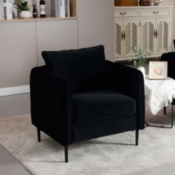 Accent Chair For Living Room, Polyester Comfy Single Sofa Chair Mid-Century Modern Armchair With 1 Pillow And Metal Legs For Bedroom Office Reading -Bold Design Store GUEST 098aacd4 6408 499f ba20 78d67c06ddc5