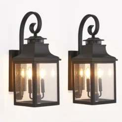 Soscooter 23"-2-Pack Outdoor Wall Lantern Light ¨C Vintage Black Metal Sconce With Clear Seeded Glass For Porch, Patio, And Garden (Bulb Not Included) -Bold Design Store GUEST 09fb9fa1 b6d6 47f6 8dcd ee04d1991f39