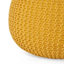 Bordeaux Knitted Cotton Round Pouf, Yellow -Bold Design Store GUEST 0a30012f 768b 4fab 829e 4737bfeae1b9