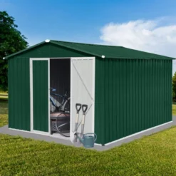 Metal Garden Sheds 8ft¡Á10ft Outdoor Storage Sheds Green + White