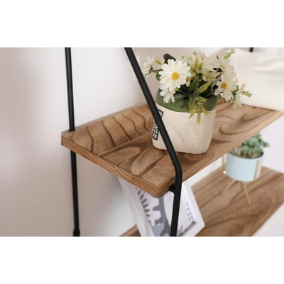 Floating Shelf With Metal Brackets, Wall Mounted Rustic Wood Wall Storage, Various Decorations Hanging Display (2-Tier ¨C Natural Wood) 3 Floating Shelf With Metal Brackets, Wall Mounted Rustic Wood Wall Storage, Various Decorations Hanging Display (2-Tier ¨C Natural Wood) - Image 3