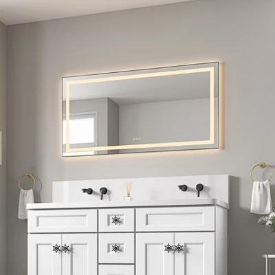 55 X 28 Inch LED Bathroom Mirror With Front And Backlight, Wall Mounted Vanity Mirror With Aluminum Frame,Anti-Fog,Memory, 3 Colors, Stepless Dimmable 1 55 X 28 Inch LED Bathroom Mirror With Front And Backlight, Wall Mounted Vanity Mirror With Aluminum Frame,Anti-Fog,Memory, 3 Colors, Stepless Dimmable