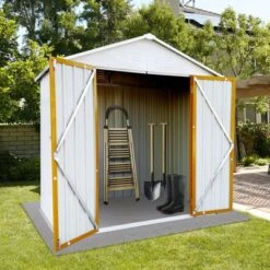 Outdoor Storage Sheds 6FTx4FT Apex Roof White+Yellow -Bold Design Store GUEST 0de49095 d76c 4b14 8c57 c1d9ad0e8cb3