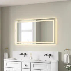 55 X 30 Inch LED Bathroom Mirror With Front And Backlight, Wall Mounted Vanity Mirror With Aluminum Frame,Anti-Fog,Memory, 3 Colors, Stepless Dimmable