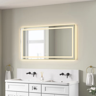 55 X 30 Inch LED Bathroom Mirror With Front And Backlight, Wall Mounted Vanity Mirror With Aluminum Frame,Anti-Fog,Memory, 3 Colors, Stepless Dimmable 1 55 X 30 Inch LED Bathroom Mirror With Front And Backlight, Wall Mounted Vanity Mirror With Aluminum Frame,Anti-Fog,Memory, 3 Colors, Stepless Dimmable