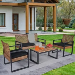 4-Piece Patio Furniture Set Outdoor Balcony Porch Garden Backyard Lawn Furniture Acacia Wood Table Top, Morden Black And Light Brown 26 4-Piece Patio Furniture Set Outdoor Balcony Porch Garden Backyard Lawn Furniture Acacia Wood Table Top, Morden Black And Light Brown -Bold Design Store GUEST 0ef76e81 812b 4733 b0d2 93dc3d8e715e