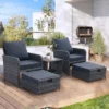5 Pieces Wicker Patio Furniture Set Outdoor Patio Chairs With Ottomans Conversation Furniture With Coffetable For Poolside Garden Balcony