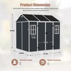 8*7ft Outdoor Storage Shed, Outdoor Resin Shed With Two-Window And Double-Door, Plastic Shed With Floor For Garden, Patio, Yard, Lawn (Dark Gray) -Bold Design Store GUEST 0f390bd5 462a 4d35 9e4d 1d8b4a777e7e