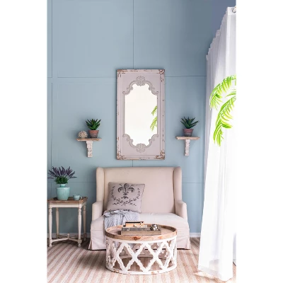 13.8x9.1x11.4" Distressed Brown And White Wooden Wall Shelf With Corbel Design 7 13.8x9.1x11.4" Distressed Brown And White Wooden Wall Shelf With Corbel Design - Image 7