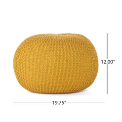 Bordeaux Knitted Cotton Round Pouf, Yellow -Bold Design Store GUEST 0f9108f5 efaf 4607 81b7 b00849d36030
