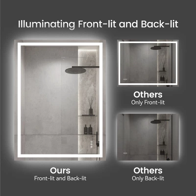 24in*36in LED Bathroom Mirror,Front-Lit And Back-Lit, Stepless Dimmable, 3 Colors CRI90+, Brightness Memory, Shatter-Proof,Anti-fog LED Vanity Mirror 4 24in*36in LED Bathroom Mirror,Front-Lit And Back-Lit, Stepless Dimmable, 3 Colors CRI90+, Brightness Memory, Shatter-Proof,Anti-fog LED Vanity Mirror - Image 4
