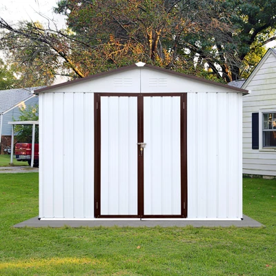 Metal Garden Sheds 8ftx10ft Outdoor Storage Sheds White+coffee 4 Metal Garden Sheds 8ftx10ft Outdoor Storage Sheds White+coffee - Image 4