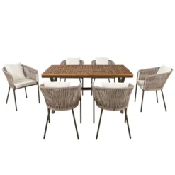 7 Pieces Patio Dining Set, All-Weather Outdoor Furniture Set With Dining Table And Chairs, Metal Frame, For For Garden, Backyard, Beige -Bold Design Store GUEST 13f1ffee 55c3 4075 a5a2 8681aa8779c8