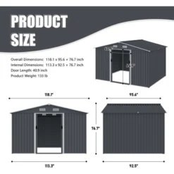 Outdoor Storage Shed 8 X 10 FT Tool Sheds, Heavy Duty Storage House With Sliding Doors With Air Vent For Backyard Patio Lawn To Store Bikes,Grey