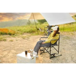 Outdoor Freestyle Rocker Camping Chair Portable Folding Rocking Chair With Solid, Durable Armrests, Drink Holder & Comfortable Backrest -Grey -Bold Design Store GUEST 14785a39 a091 4175 80f6 424c6a00b273