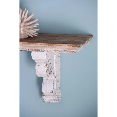 13.8x9.1x11.4" Distressed Brown And White Wooden Wall Shelf With Corbel Design 6 13.8x9.1x11.4" Distressed Brown And White Wooden Wall Shelf With Corbel Design - Image 6