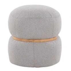 Cinch Contemporary Pouf Ottoman In Grey Fabric And Natural Wood By LumiSource