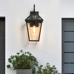21"(H) 1-Pack Outdoor Wall Lantern Light ¨C Modern Black Metal & Clear Glass Sconce For Porch, Patio, And Garden Lighting (Bulb Not Included) -Bold Design Store GUEST 177a5f0e 37db 4b21 a241 e4bb9be1b438