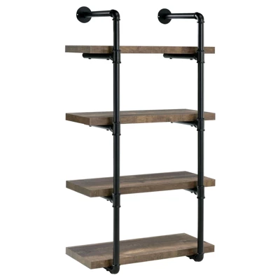Black And Rustic Oak 4-tier Wall Shelf 2 Black And Rustic Oak 4-tier Wall Shelf - Image 2