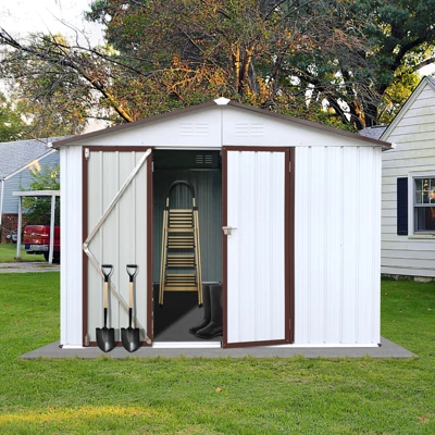 Metal Garden Sheds 8ftx10ft Outdoor Storage Sheds White+coffee 5 Metal Garden Sheds 8ftx10ft Outdoor Storage Sheds White+coffee - Image 5