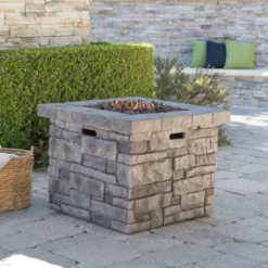 30" Outdoor Square MgO Propane Fire Pit - 40,000 BTU, Grey -Bold Design Store GUEST 17cd7c1a 31b3 4c60 a960 236fa50f80c5