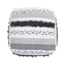Karim Faux Yarn Large Pouf, Ivory Grey -Bold Design Store GUEST 1819c566 0e11 4f6d a563 fd3b3e874284