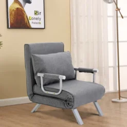 HOMCOM Single Person Folding 5 Position Convertible Sofa Bed Sleeper Chair Chaise Lounge Couch W/Pillow & Steel Frame For Home Office, Light Gray -Bold Design Store GUEST 185d55d4 fecd 450b b410 27d3ab56a273