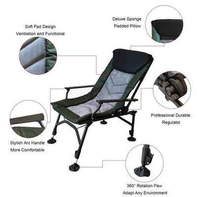 Camping Lounge Chair, Portable Folding Reclining Camping Chair With Adjustable Backrest For Indoor And Outdoor Camping Hiking Fishing,Green+black+grey 6 Camping Lounge Chair, Portable Folding Reclining Camping Chair With Adjustable Backrest For Indoor And Outdoor Camping Hiking Fishing,Green+black+grey - Image 6